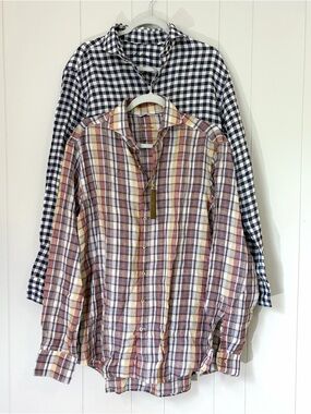 (Bundle of 2) NWT Stenstroms 100% Linen Plaid Button Down Shirts Men’s Large